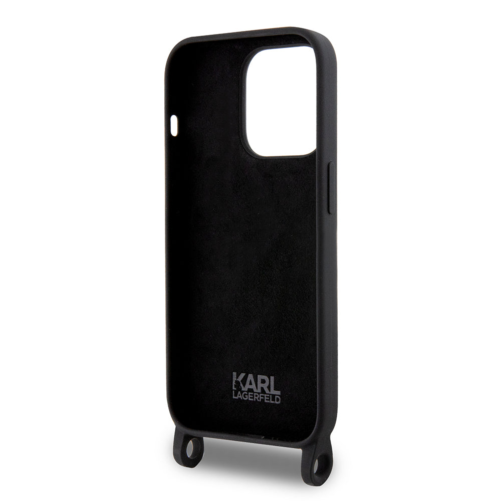 Husa pentru Apple iPhone 15 Pro Max, Karl Lagerfeld, Silicone Crossbody Ikonik Karl, Neagra