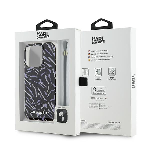 Husa pentru Apple iPhone 15 Pro Max, Karl Lagerfeld, Zebra with Cord Strap, Mov