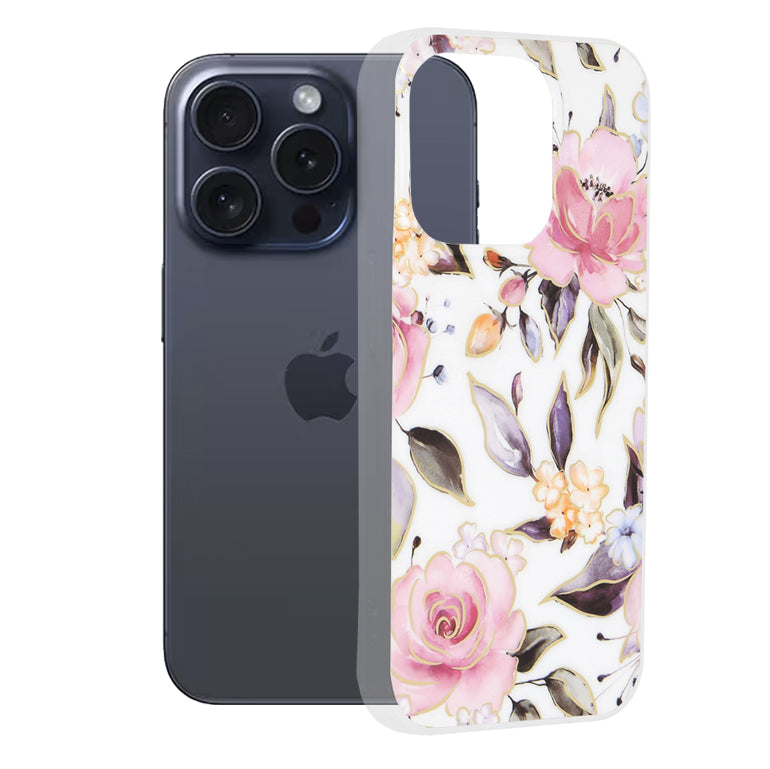 Husa pentru Apple iPhone 15 Pro, Techsuit, Marble, Alba