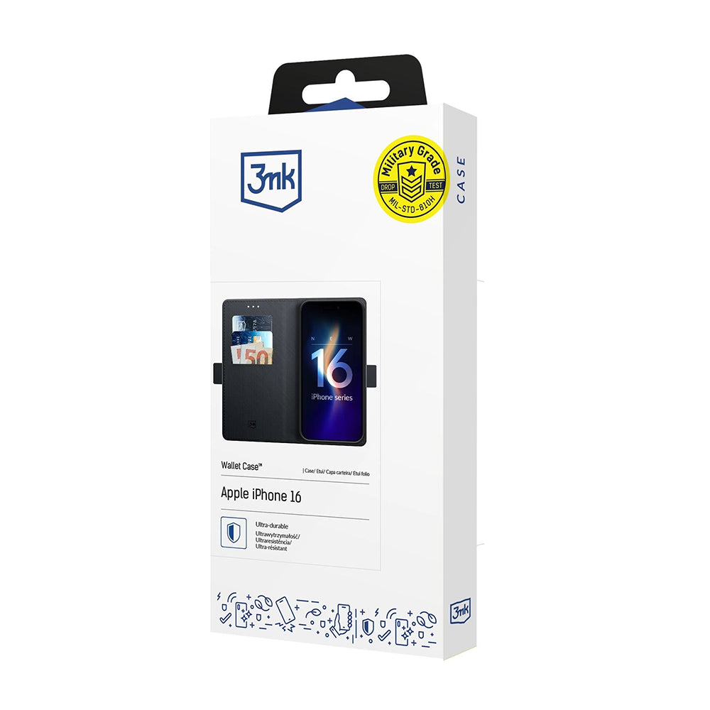 Husa pentru Apple iPhone 16, 3MK, Wallet, Neagra