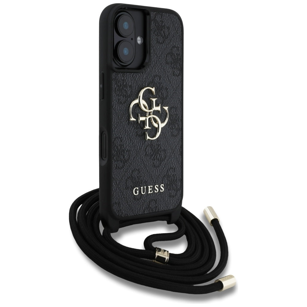 Husa pentru Apple iPhone 16, Guess, 4G CBDY Big Logo with Cord Strap, Neagra