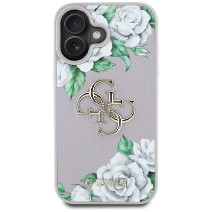 Husa pentru Apple iPhone 16, Guess, 4G Grained Roses Big Logo, Mov