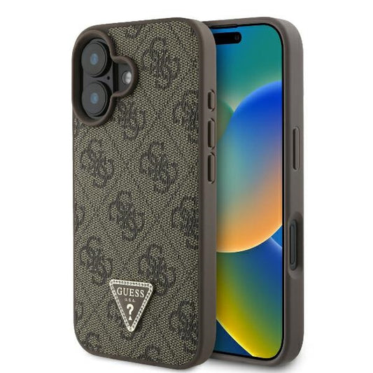 Husa pentru Apple iPhone 16, Guess, 4G Triangle Strass, Maro
