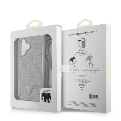 Husa pentru Apple iPhone 16, Guess, Crossbody 4G Triangle Strass, Albastra