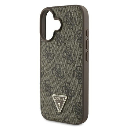 Husa pentru Apple iPhone 16, Guess, Crossbody 4G Triangle Strass, Maro