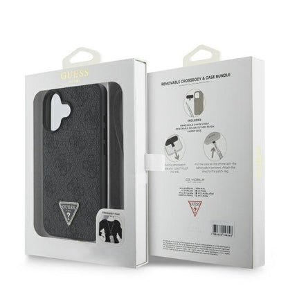 Husa pentru Apple iPhone 16, Guess, Crossbody 4G Triangle Strass, Neagra