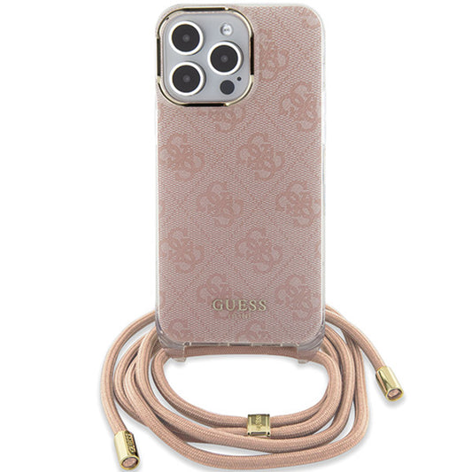 Husa pentru Apple iPhone 16, Guess, Crossbody Cord 4G Print, Roz