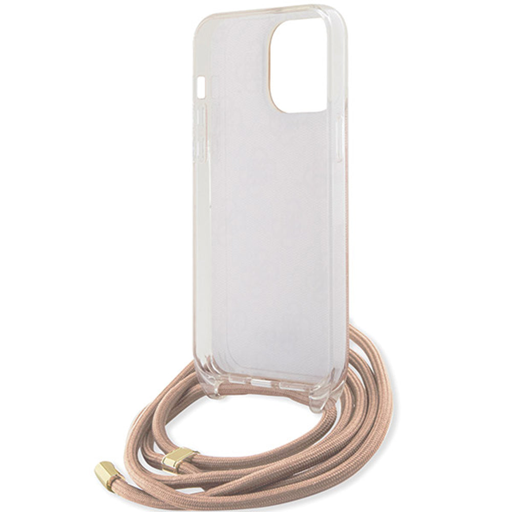 Husa pentru Apple iPhone 16, Guess, Crossbody Cord 4G Print, Roz
