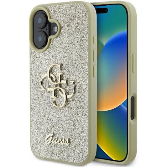 Husa pentru Apple iPhone 16, Guess, Fixed Glitter Big 4G, Aurie