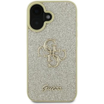 Husa pentru Apple iPhone 16, Guess, Fixed Glitter Big 4G, Aurie