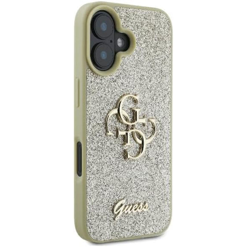 Husa pentru Apple iPhone 16, Guess, Fixed Glitter Big 4G, Aurie
