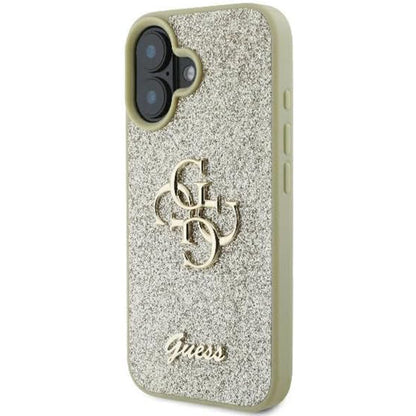 Husa pentru Apple iPhone 16, Guess, Fixed Glitter Big 4G, Aurie
