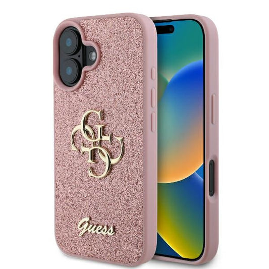 Husa pentru Apple iPhone 16, Guess, Fixed Glitter Big 4G, Roz