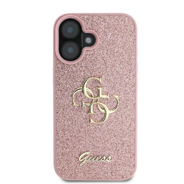 Husa pentru Apple iPhone 16, Guess, Fixed Glitter Big 4G, Roz