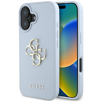 Husa pentru Apple iPhone 16, Guess, Grained Big 4G Logo Small Classic Logo, Albastra