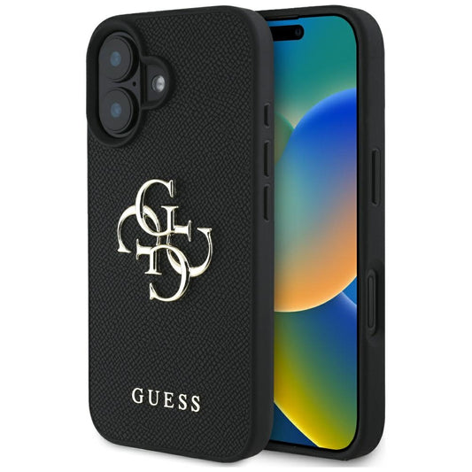 Husa pentru Apple iPhone 16, Guess, Grained Big 4G Logo Small Classic Logo, Neagra