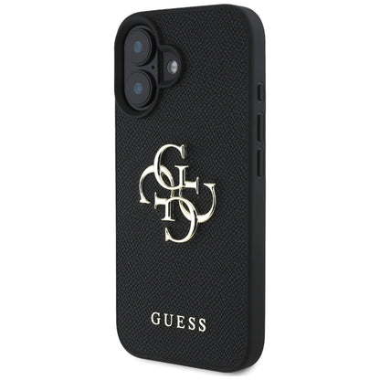 Husa pentru Apple iPhone 16, Guess, Grained Big 4G Logo Small Classic Logo, Neagra
