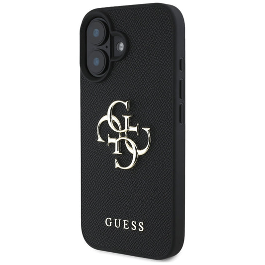 Husa pentru Apple iPhone 16, Guess, Grained Big 4G Logo Small Classic Logo, Neagra