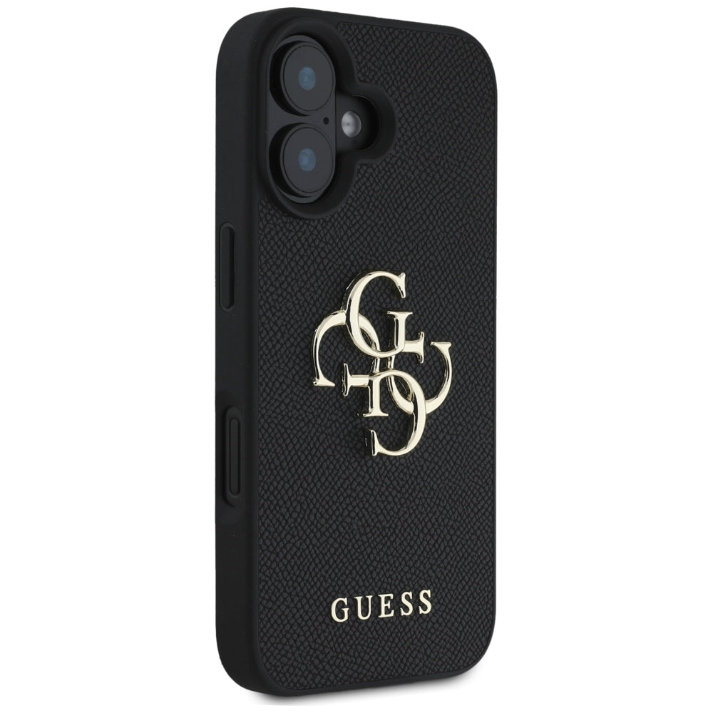 Husa pentru Apple iPhone 16, Guess, Grained Big 4G Logo Small Classic Logo, Neagra