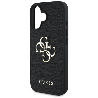 Husa pentru Apple iPhone 16, Guess, Grained Big 4G Logo Small Classic Logo, Neagra