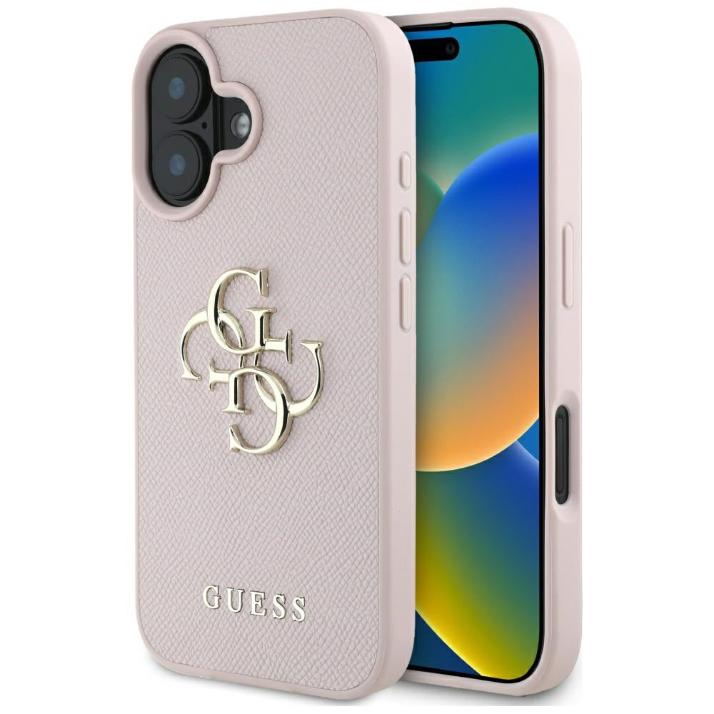 Husa pentru Apple iPhone 16, Guess, Grained Big 4G Logo Small Classic Logo, Roz