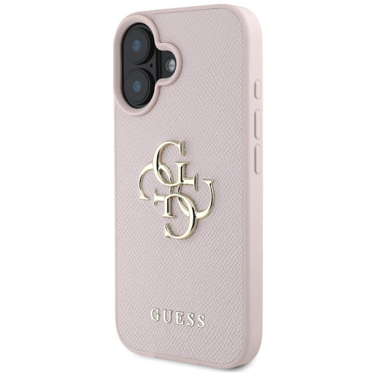 Husa pentru Apple iPhone 16, Guess, Grained Big 4G Logo Small Classic Logo, Roz