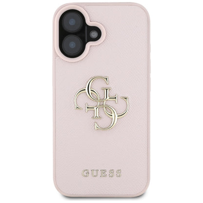 Husa pentru Apple iPhone 16, Guess, Grained Big 4G Logo Small Classic Logo, Roz