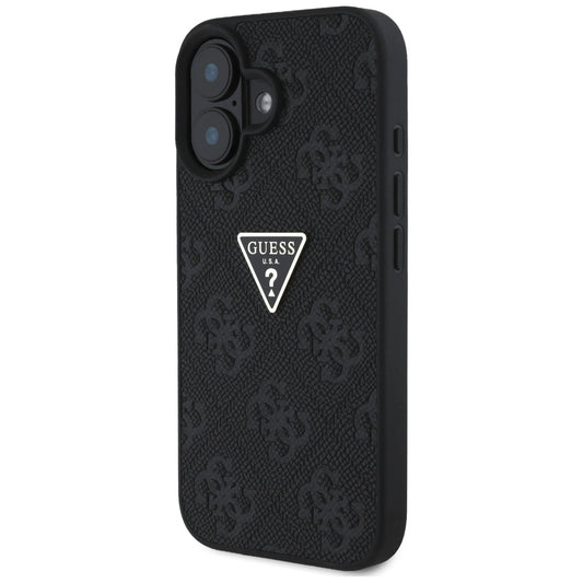 Husa pentru Apple iPhone 16, Guess, Hot Stamp 4G Pattern Triangle Logo, Neagra