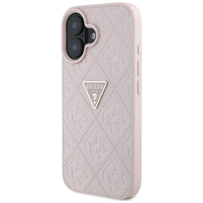 Husa pentru Apple iPhone 16, Guess, Hot Stamp 4G Pattern Triangle Logo, Roz