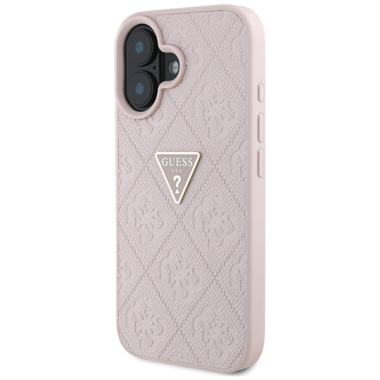 Husa pentru Apple iPhone 16, Guess, Hot Stamp 4G Pattern Triangle Logo, Roz