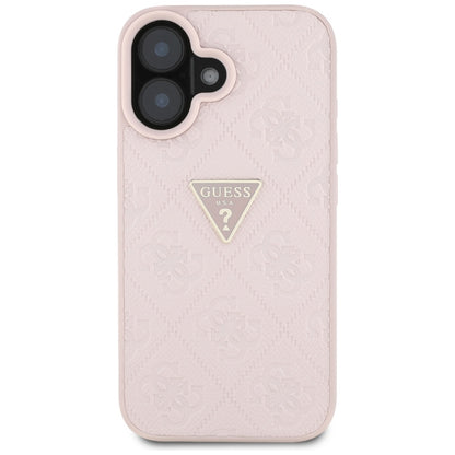 Husa pentru Apple iPhone 16, Guess, Hot Stamp 4G Pattern Triangle Logo, Roz