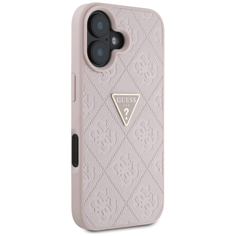 Husa pentru Apple iPhone 16, Guess, Hot Stamp 4G Pattern Triangle Logo, Roz