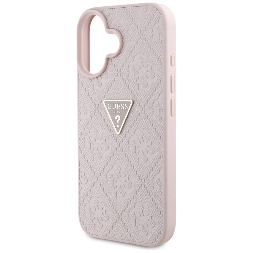 Husa pentru Apple iPhone 16, Guess, Hot Stamp 4G Pattern Triangle Logo, Roz
