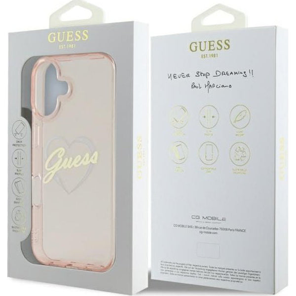 Husa pentru Apple iPhone 16, Guess, IML Heart, Roz