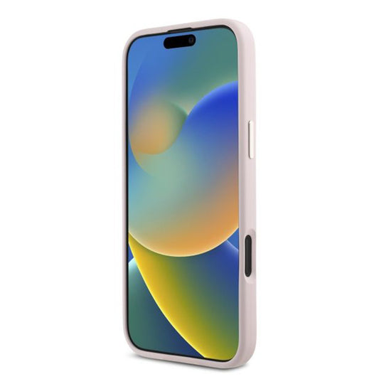 Husa pentru Apple iPhone 16, Guess, Script Metal Logo & Frame, Roz