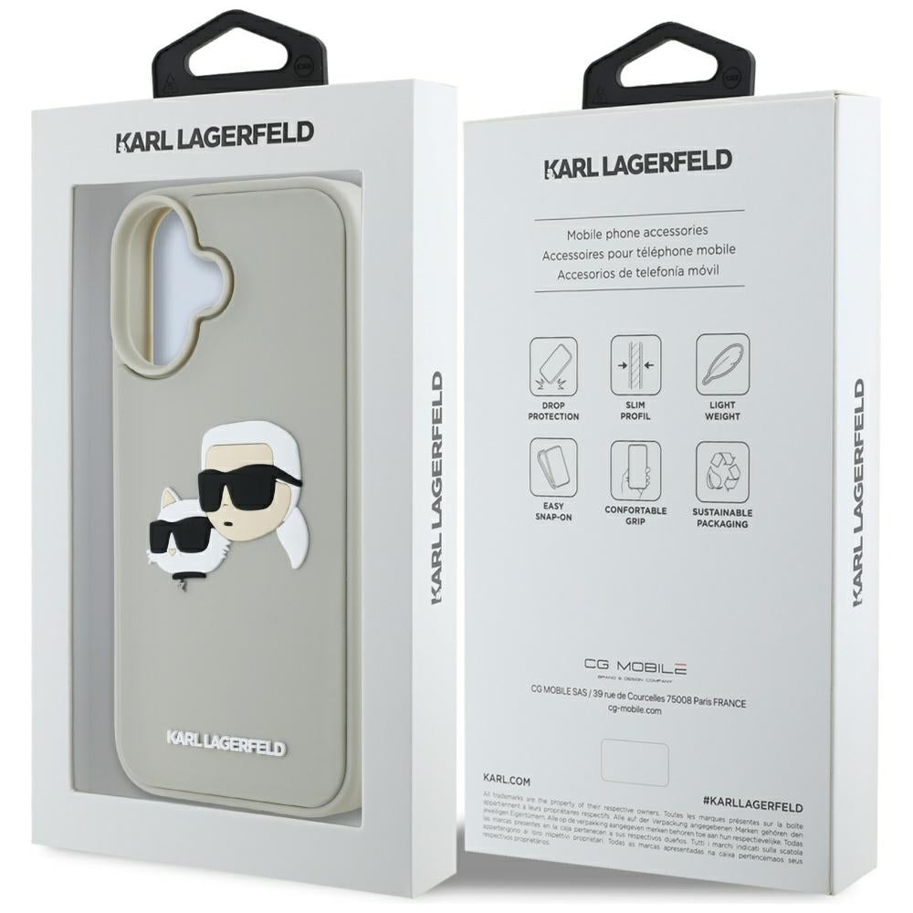 Husa pentru Apple iPhone 16, Karl Lagerfeld, 3D Rubber Karl & Choupette, Bej