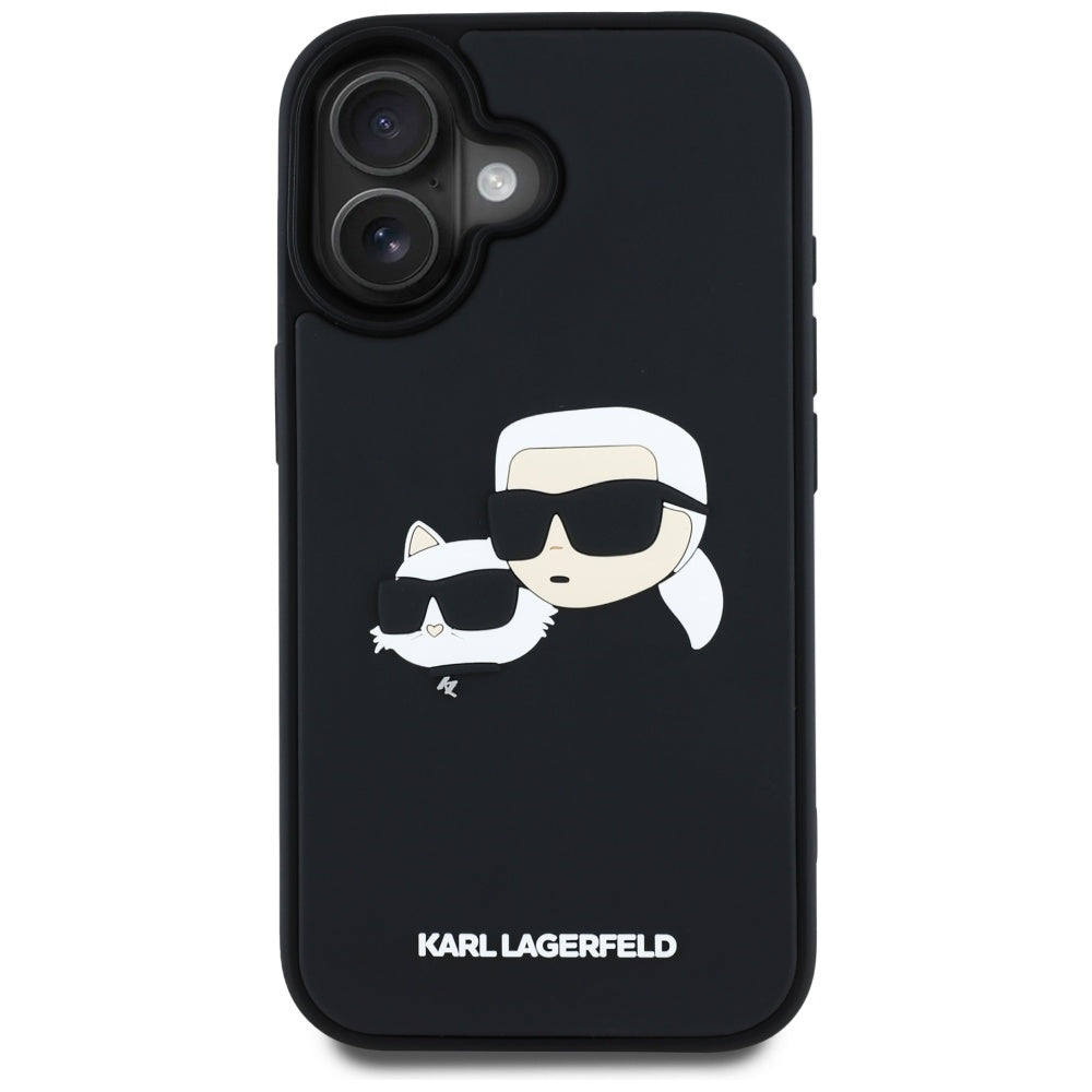 Husa pentru Apple iPhone 16, Karl Lagerfeld, 3D Rubber Karl & Choupette, Neagra