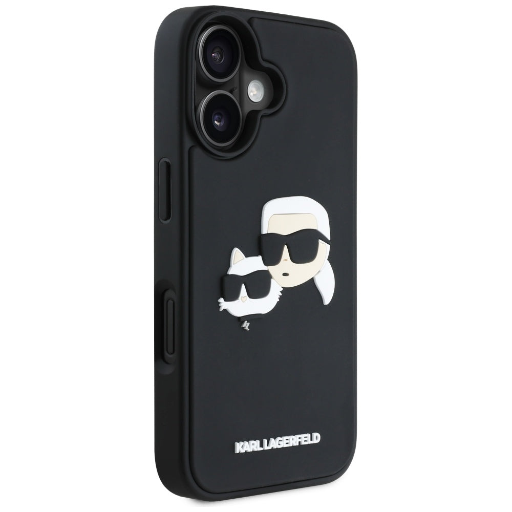 Husa pentru Apple iPhone 16, Karl Lagerfeld, 3D Rubber Karl & Choupette, Neagra