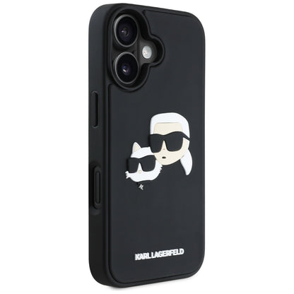 Husa pentru Apple iPhone 16, Karl Lagerfeld, 3D Rubber Karl & Choupette, Neagra