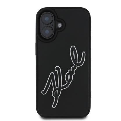 Husa pentru Apple iPhone 16, Karl Lagerfeld, 3D Rubber Signature, Neagra