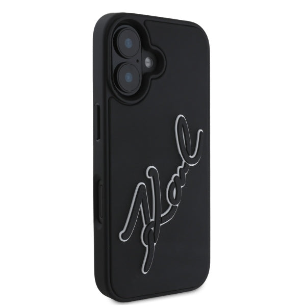 Husa pentru Apple iPhone 16, Karl Lagerfeld, 3D Rubber Signature, Neagra