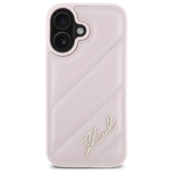 Husa pentru Apple iPhone 16, Karl Lagerfeld, Diagonal Quilted Script, Roz