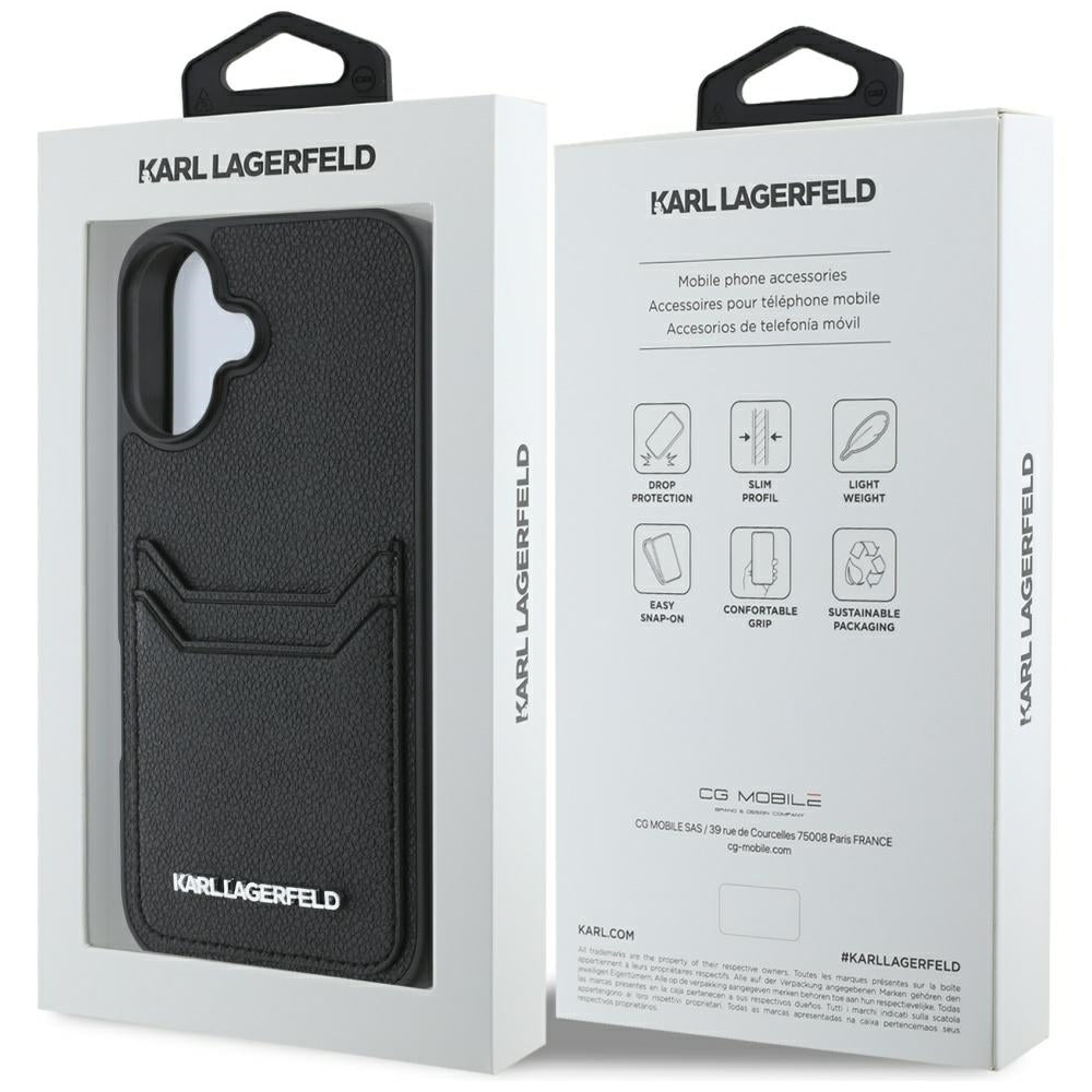 Husa pentru Apple iPhone 16, Karl Lagerfeld, Grained Cardslots, Neagra