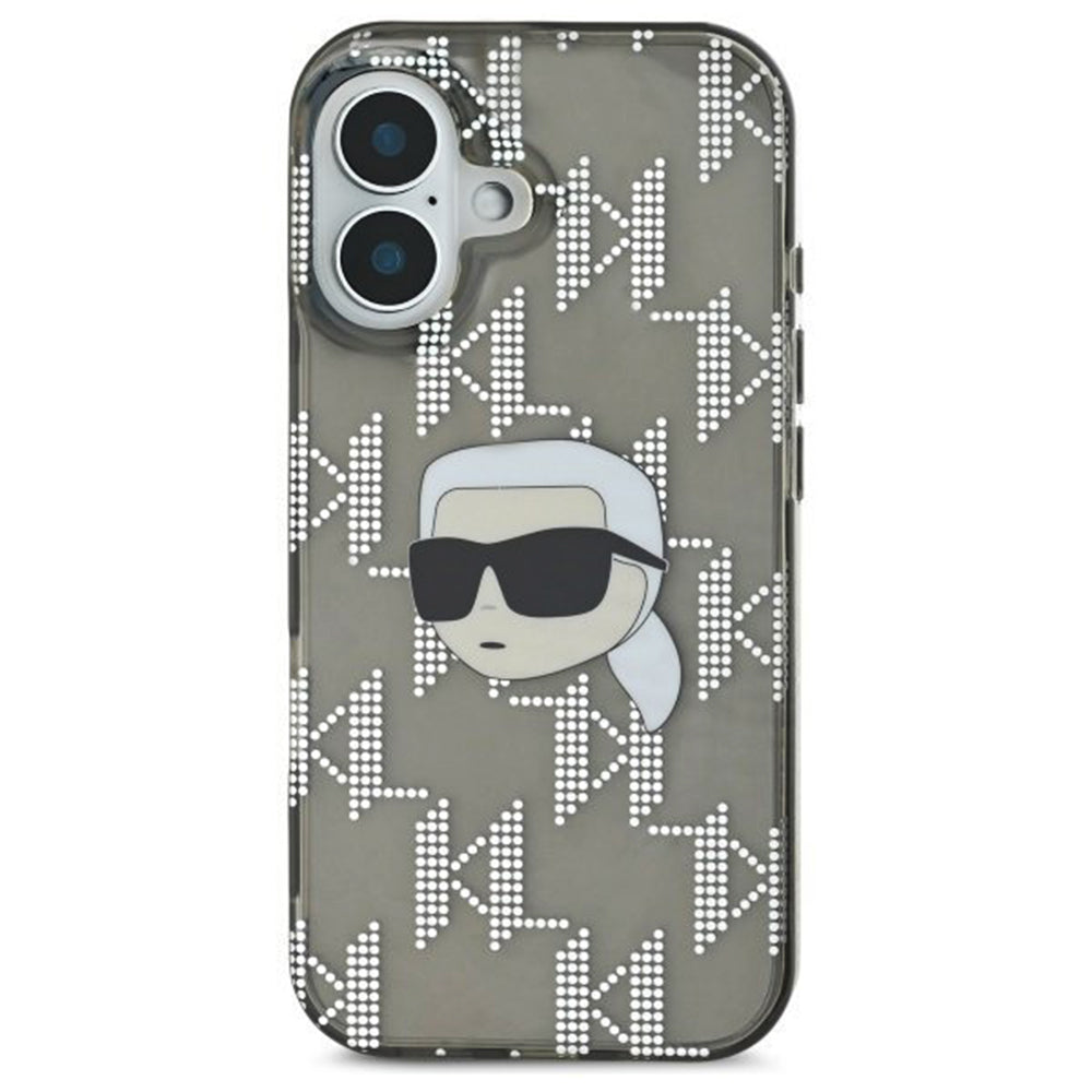 Husa pentru Apple iPhone 16, Karl Lagerfeld, IML Luxury Electroplated Karl's Head, Neagra