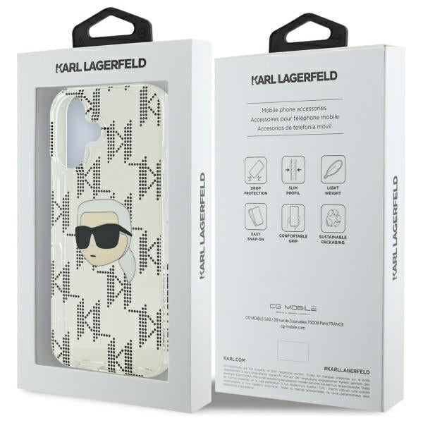 Husa pentru Apple iPhone 16, Karl Lagerfeld, IML Luxury Electroplated Karl's Head, Transparenta