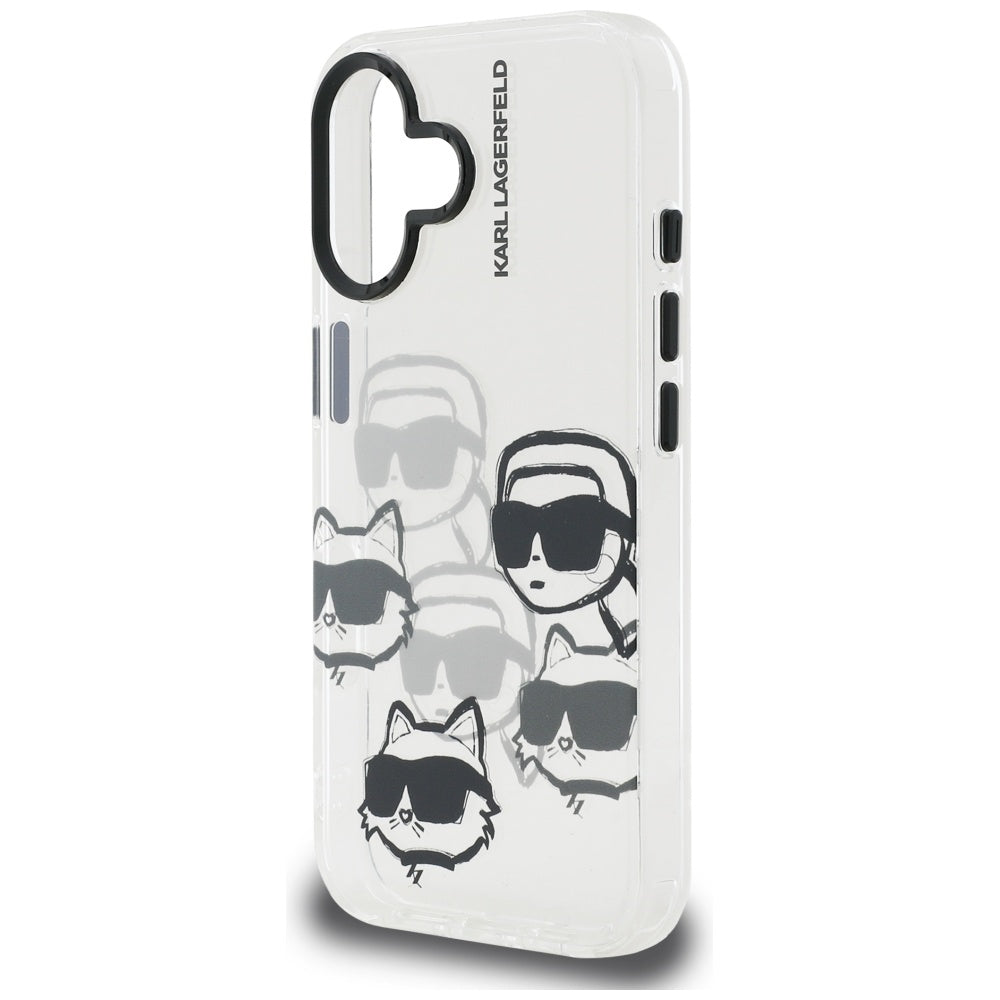 Husa pentru Apple iPhone 16, Karl Lagerfeld, IML Luxury Multi Head Pattern, Transparenta