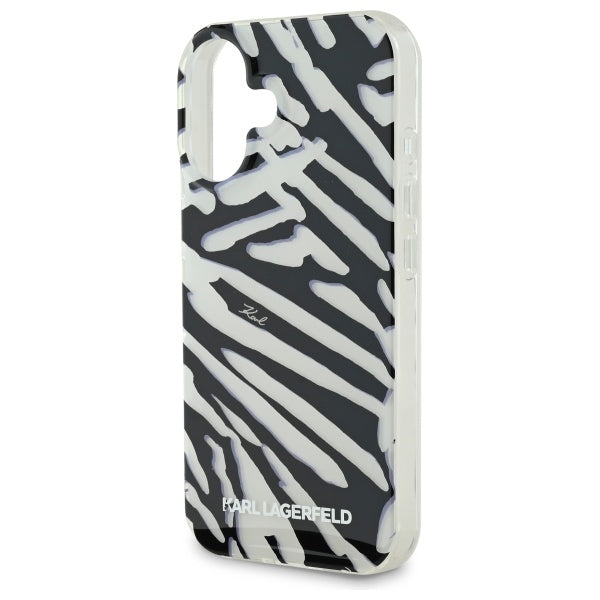 Husa pentru Apple iPhone 16, Karl Lagerfeld, IML Luxury Zebra Pattern with Strap, Neagra