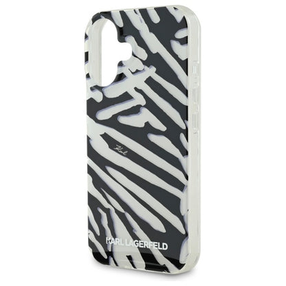 Husa pentru Apple iPhone 16, Karl Lagerfeld, IML Luxury Zebra Pattern with Strap, Neagra