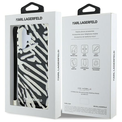 Husa pentru Apple iPhone 16, Karl Lagerfeld, IML Luxury Zebra Pattern with Strap, Neagra