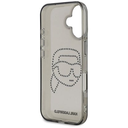 Husa pentru Apple iPhone 16, Karl Lagerfeld, IML Rhinestones Karl's Head, Neagra